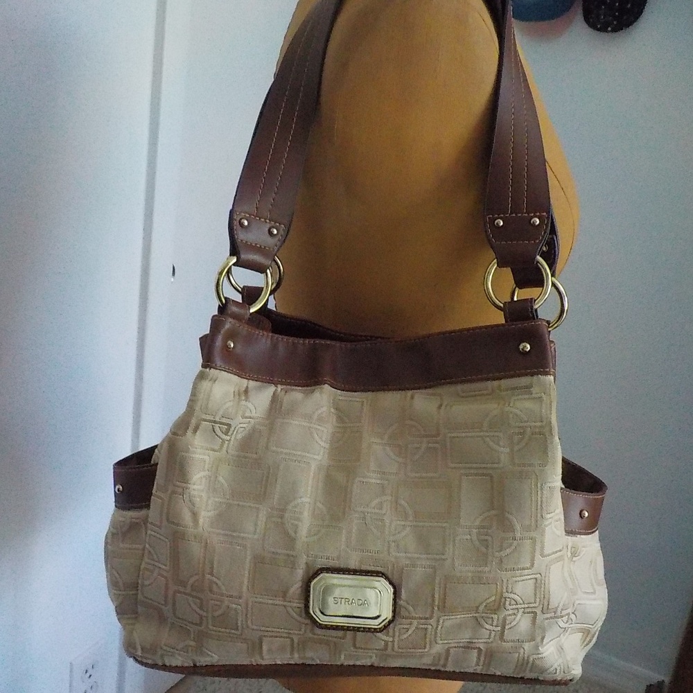 Strada Cream & Brown Fabric Shoulder Bag